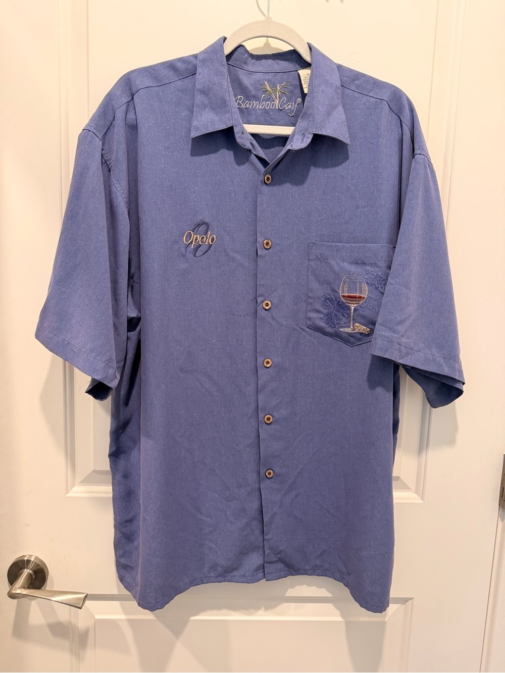 Bamboo Cay Opolo
Vineyards Embroidered Wine
Glass Camp Shirt Size XL
